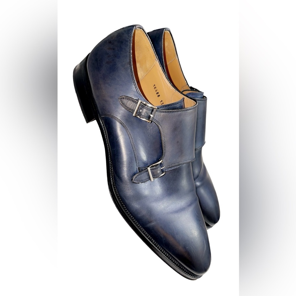 Magnanni for Neiman Plain Double Monk Shoes - Color: Blue - Size 13 (USA)
